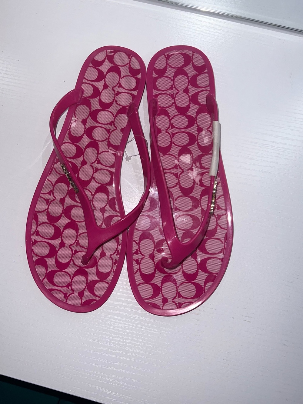 Coach Hot Pink Signature Jelly Flip Flops Size 8B